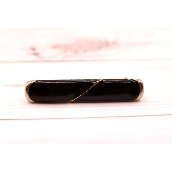 Vintage Black Enamel Gold Bar Pin Brooch Direction One Lapel Hat Simple Elegant - Picture 2 of 8